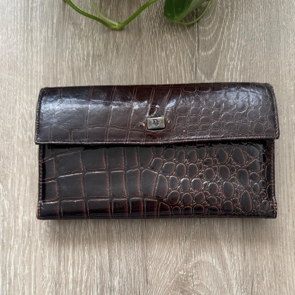 Vintage Dior Wallet, Embossed Leather, Crocodile 1960’s